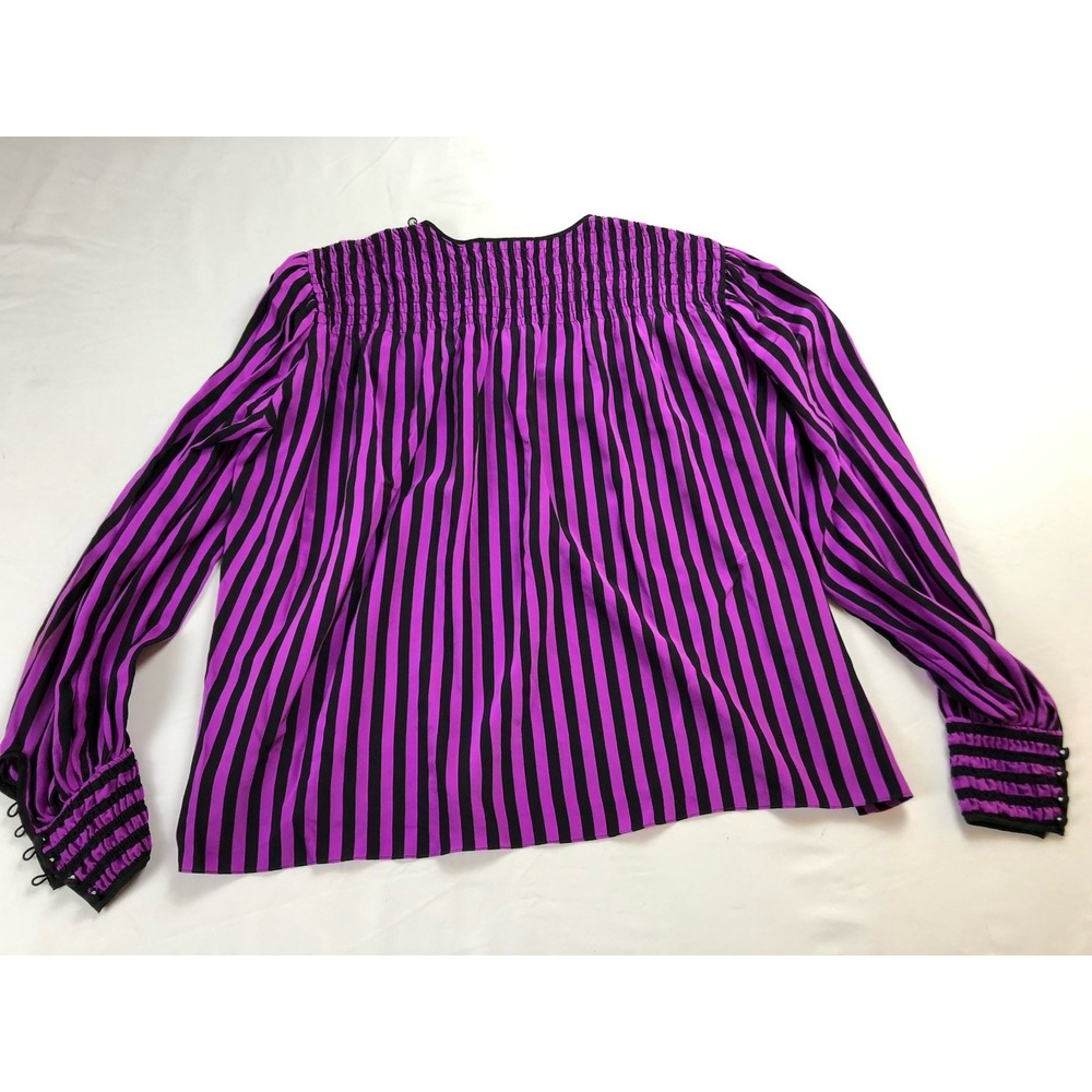 Vintage Mary McFadden for Jack Mulqueen Silk Blouse Skirt Set Purple Black Sz 8 - Picture 5 of 12